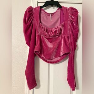 Ruched Velvet Long Sleeve Crop Top - Pink - Hold me Pink Velvet Top 💕